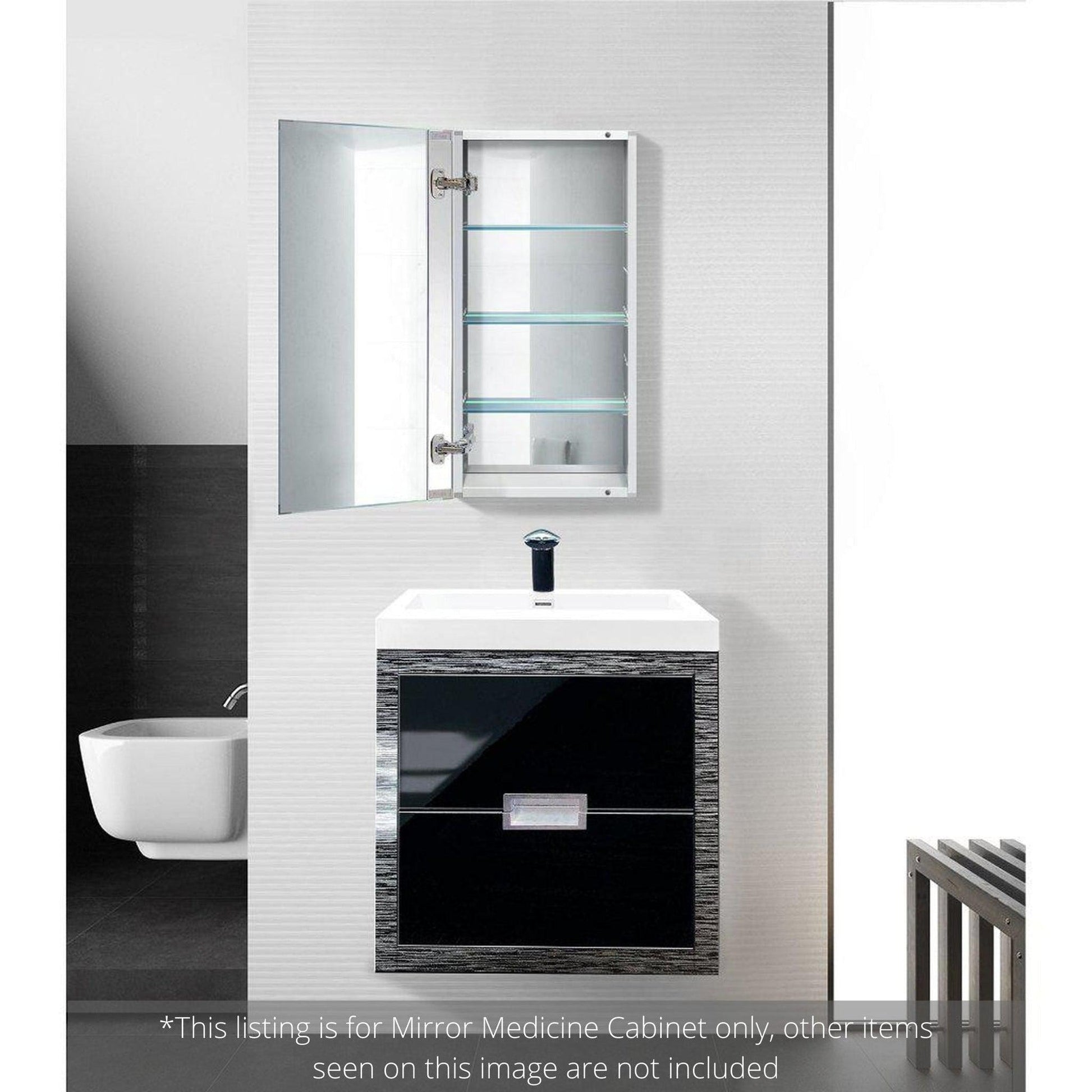 Krugg Reflections Plaza 15" x 30" Single Left Opening Rectangular Recessed/Surface-Mount Medicine Cabinet Mirror With Two Adjustable Shelves