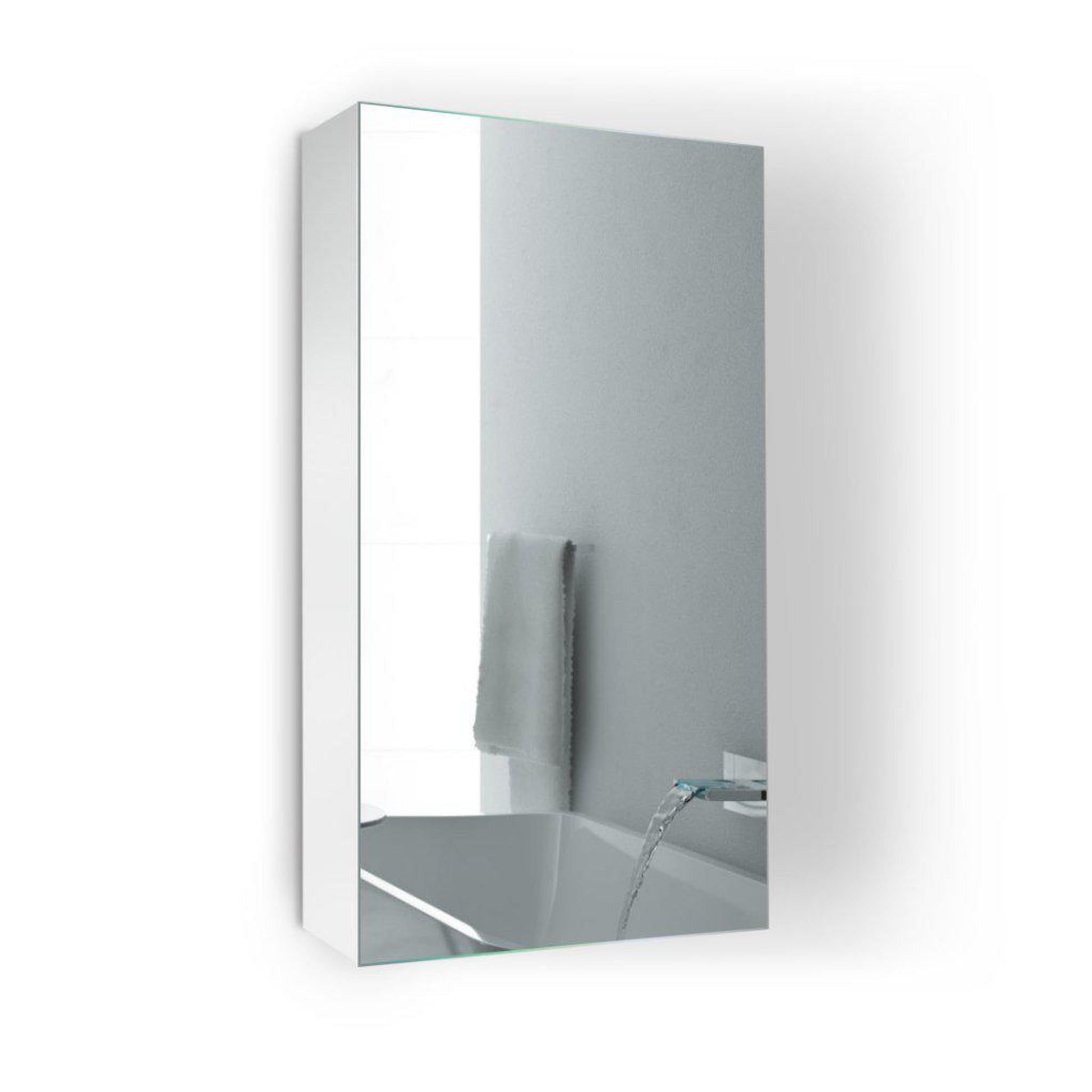 Krugg Reflections Plaza 16" x 30" Single Left Opening Rectangular Recessed/Surface-Mount Medicine Cabinet Mirror With Three Adjustable Shelves