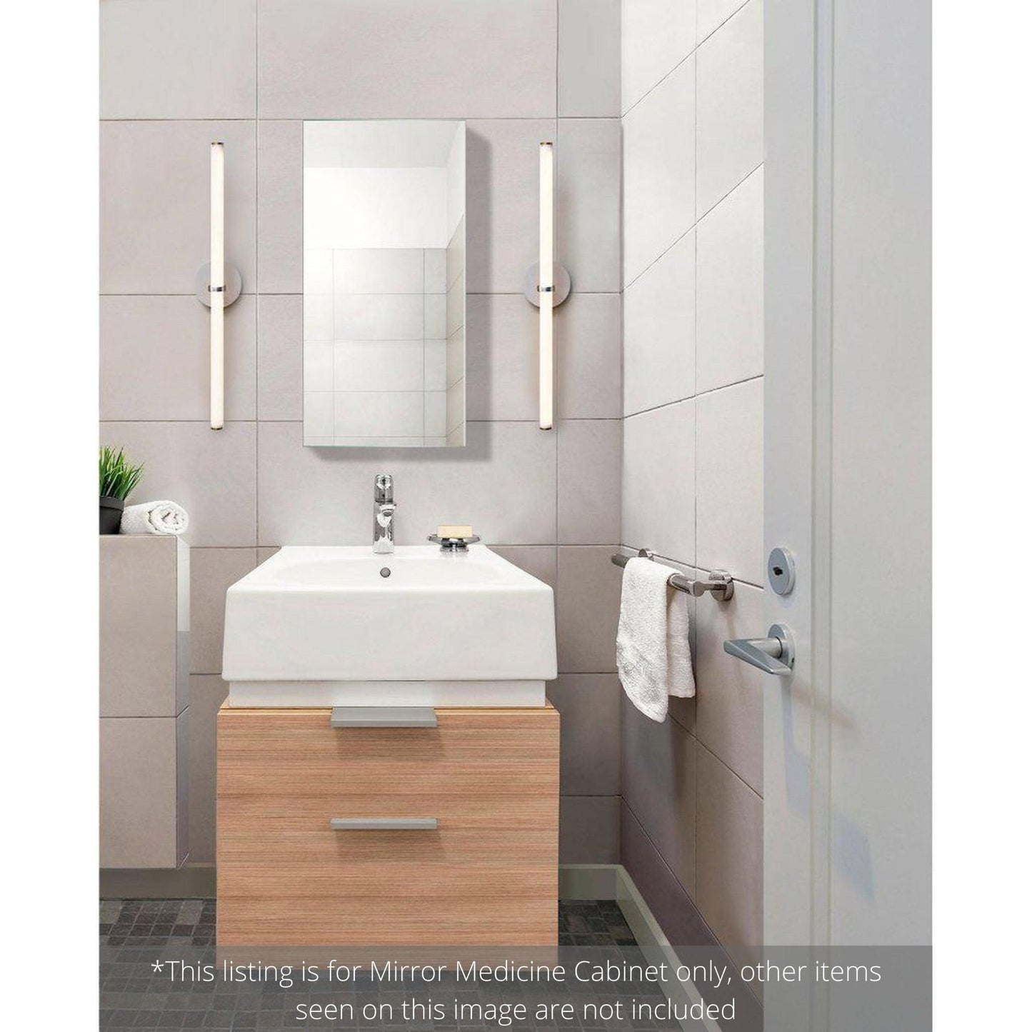 Krugg Reflections Plaza 16" x 30" Single Left Opening Rectangular Recessed/Surface-Mount Medicine Cabinet Mirror With Three Adjustable Shelves