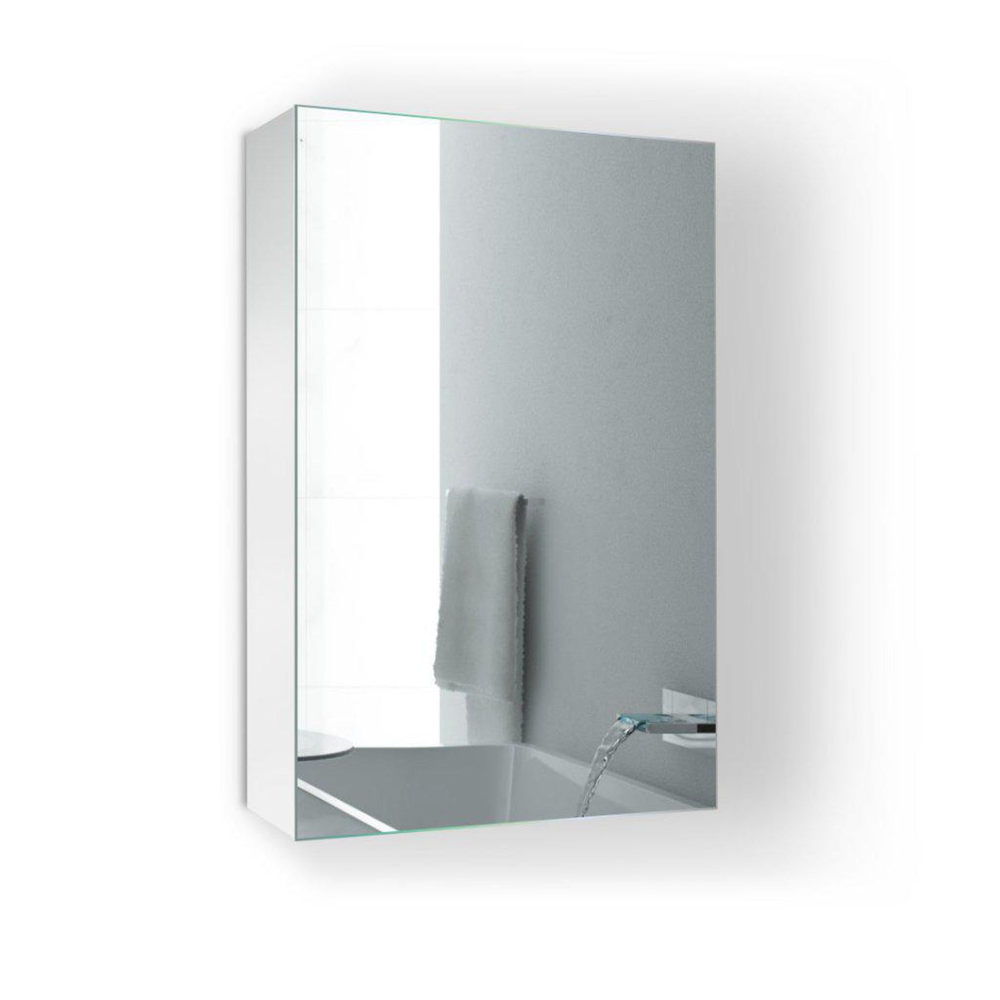 Krugg Reflections Plaza 18" x 30" Single Left Opening Rectangular Recessed/Surface-Mount Medicine Cabinet Mirror With Three Adjustable Shelves
