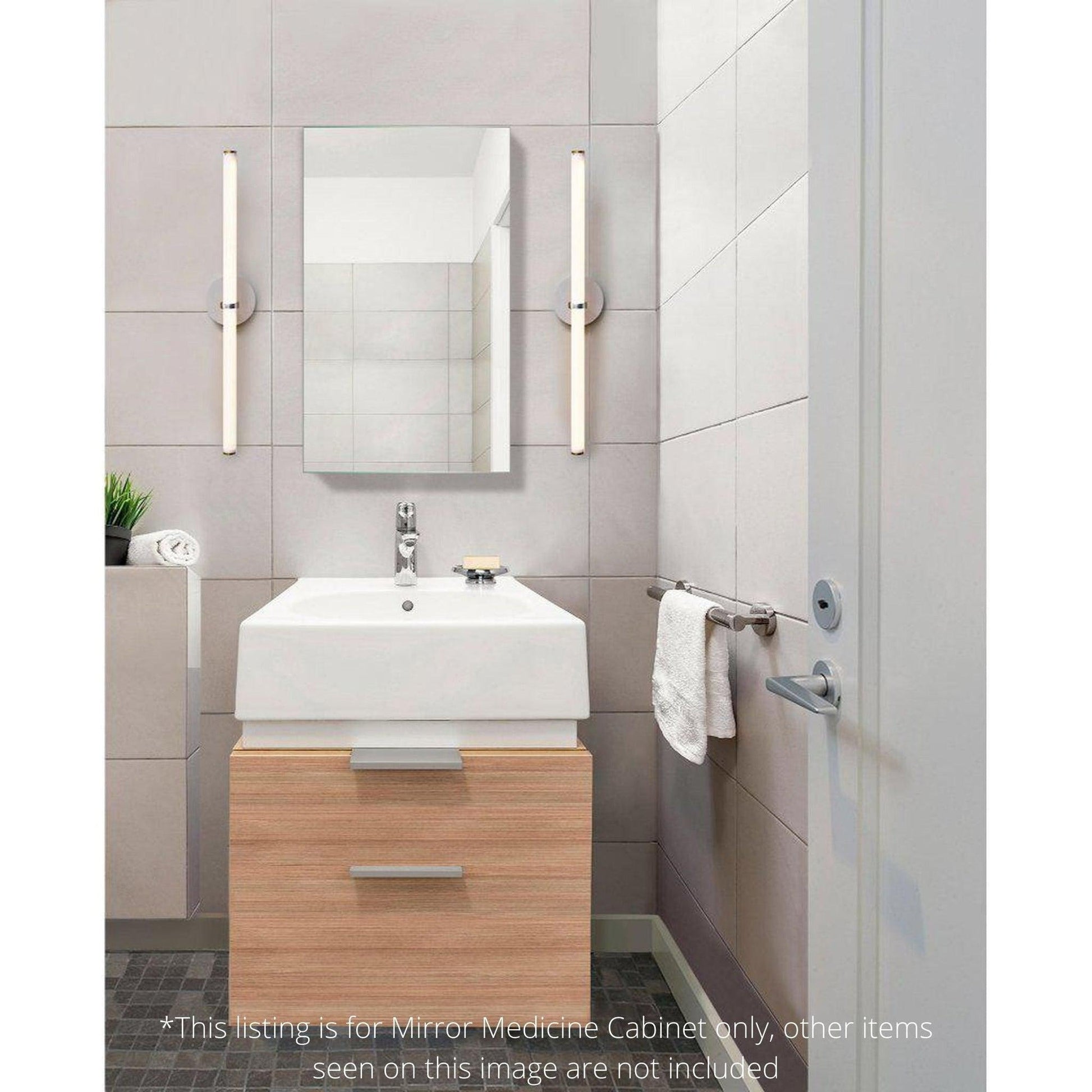 Krugg Reflections Plaza 18" x 30" Single Left Opening Rectangular Recessed/Surface-Mount Medicine Cabinet Mirror With Three Adjustable Shelves