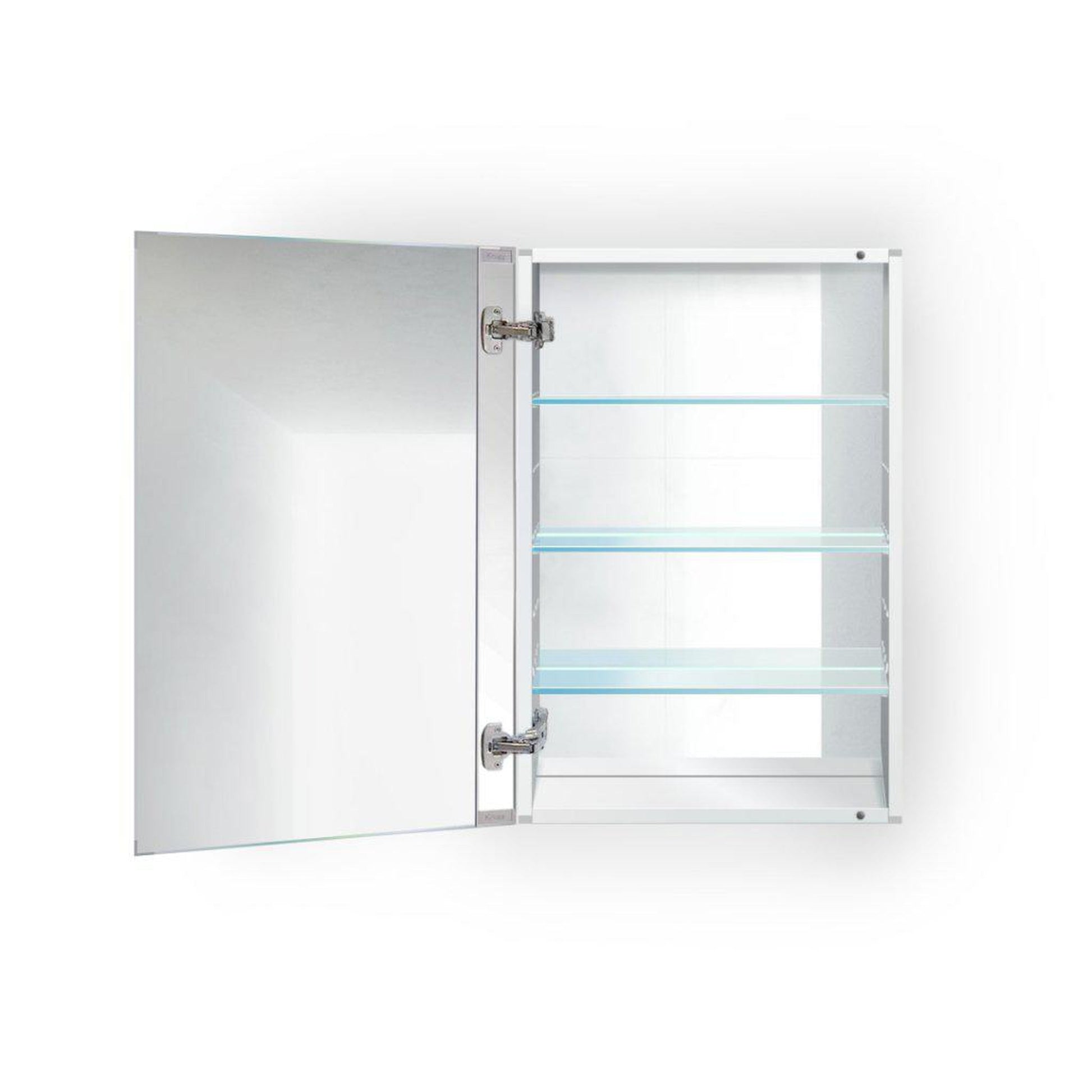 Krugg Reflections Plaza 20" x 30" Single Left Opening Rectangular Recessed/Surface-Mount Medicine Cabinet Mirror With Three Adjustable Shelves