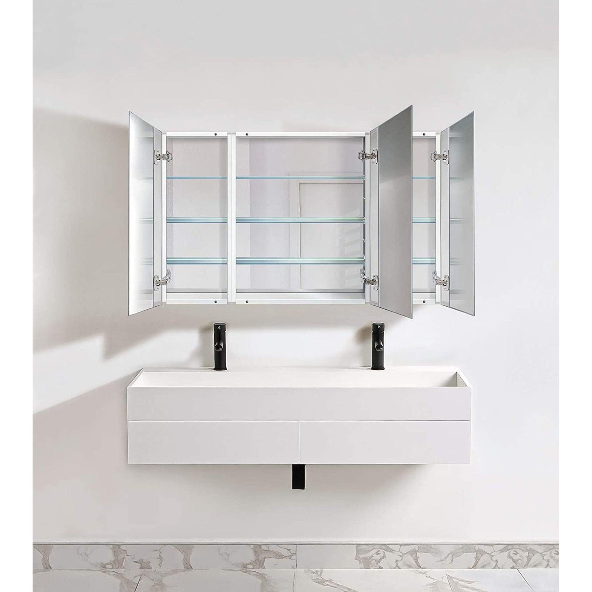 Krugg Reflections Plaza 48" x 30" Tri-View Left-Left-Right Opening Rectangular Recessed/Surface-Mount Medicine Cabinet Mirror