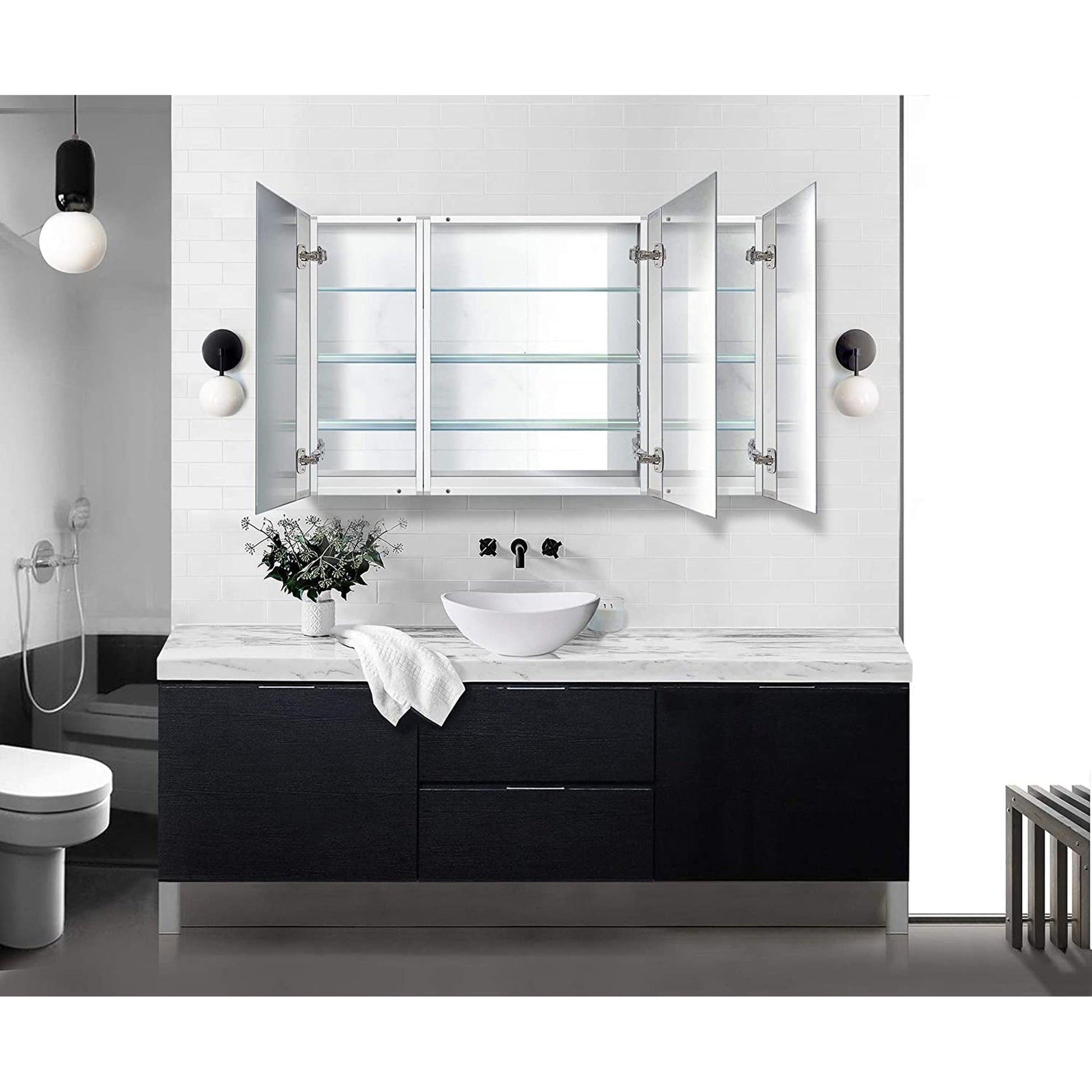 Krugg Reflections Plaza 48" x 30" Tri-View Left-Left-Right Opening Rectangular Recessed/Surface-Mount Medicine Cabinet Mirror