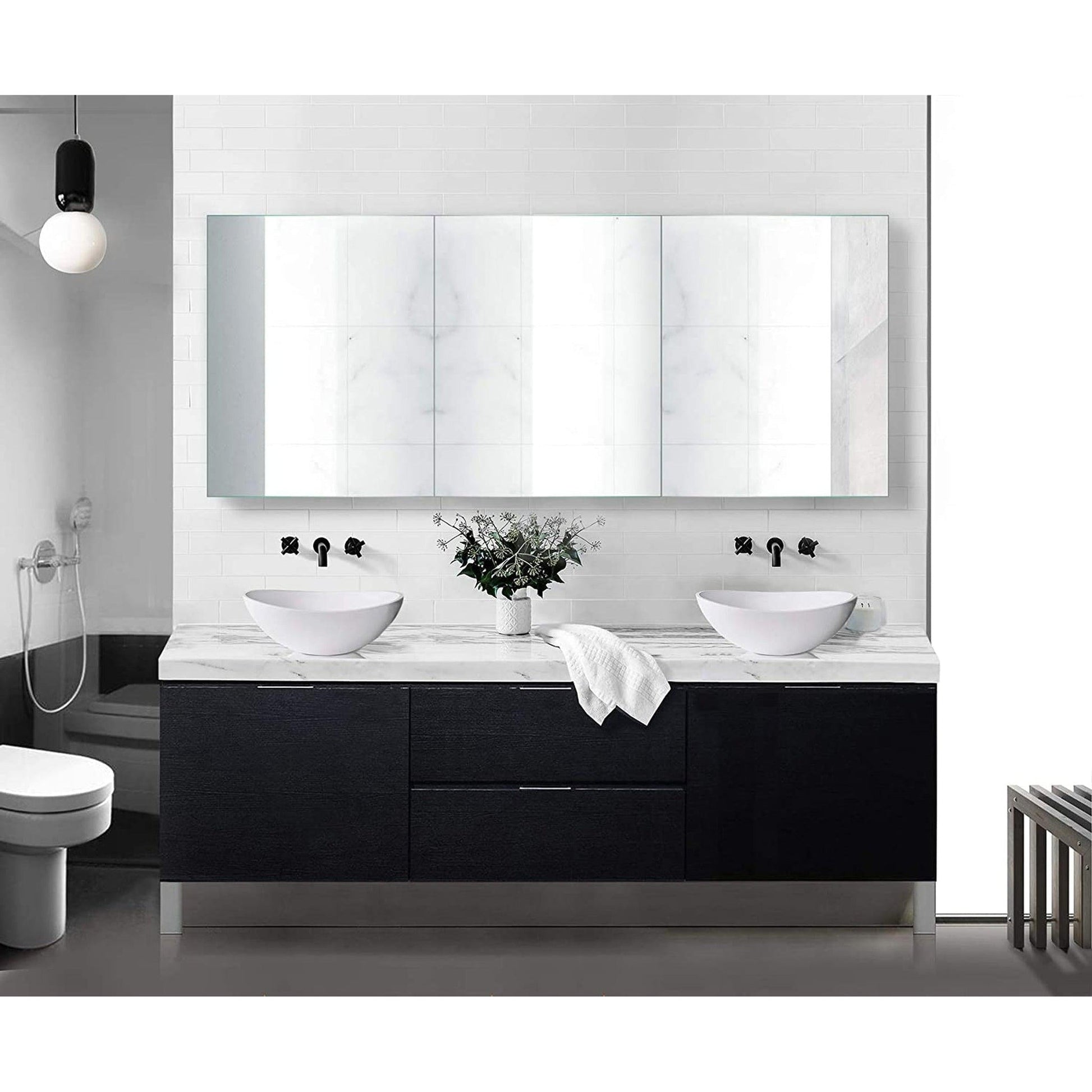 Krugg Reflections Plaza 72" x 30" Tri-View Left-Right-Right Opening Rectangular Recessed/Surface-Mount Medicine Cabinet Mirror