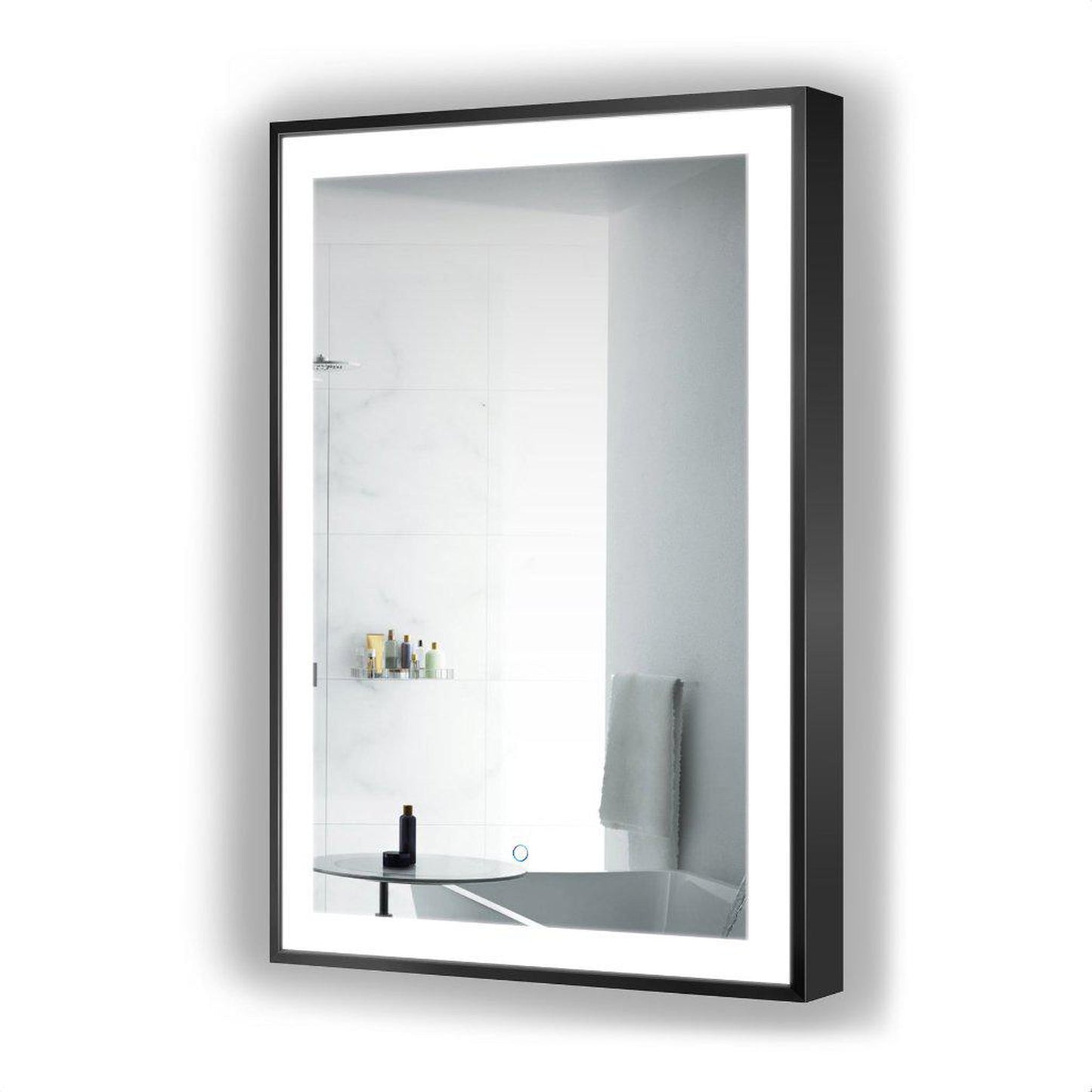 Krugg Reflections Soho 24" x 36" 5000K Rectangular Matte Black Wall-Mounted Framed LED Bathroom Vanity Mirror With Built-in Defogger and Dimmer