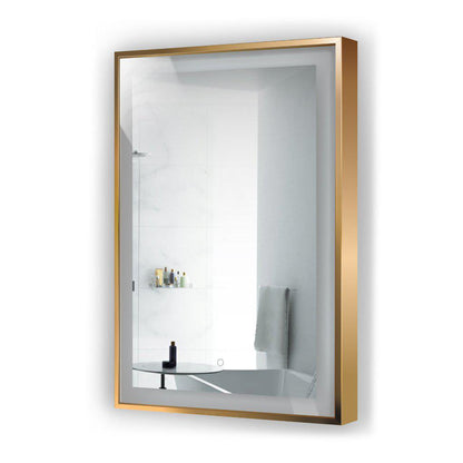 Krugg Reflections Soho 24" x 36" 5000K Rectangular Matte Gold Wall-Mounted Framed LED Bathroom Vanity Mirror With Built-in Defogger and Dimmer