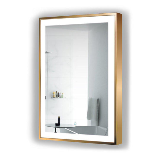 Krugg Reflections Soho 24" x 36" 5000K Rectangular Matte Gold Wall-Mounted Framed LED Bathroom Vanity Mirror With Built-in Defogger and Dimmer
