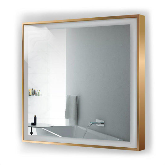 Krugg Reflections Soho 36" x 36" 5000K Square Matte Gold Wall-Mounted Framed LED Bathroom Vanity Mirror With Built-in Defogger and Dimmer