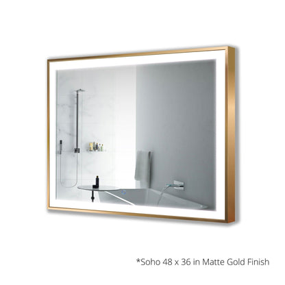 Krugg Reflections Soho 48" x 36" 5000K Rectangular Matte Black Wall-Mounted Framed LED Bathroom Vanity Mirror With Built-in Defogger and Dimmer