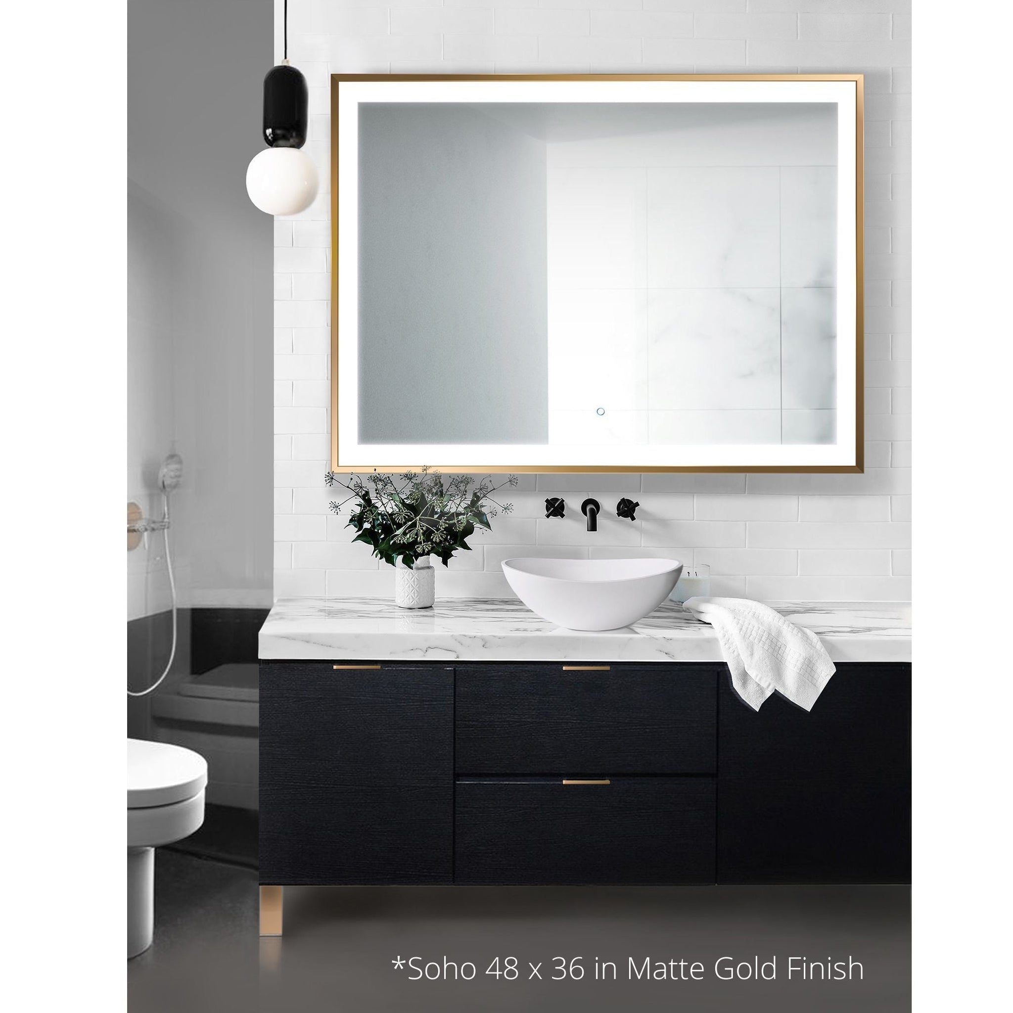 Krugg Reflections Soho 48" x 36" 5000K Rectangular Matte Black Wall-Mo – US  Bath Store