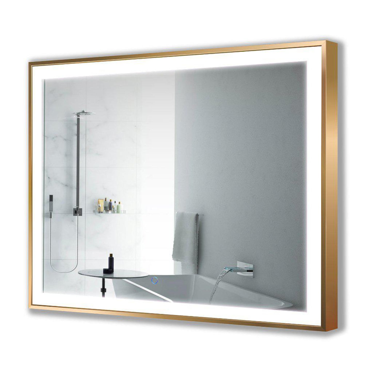 Krugg Reflections Soho 48" x 36" 5000K Rectangular Matte Gold Wall-Mounted Framed LED Bathroom Vanity Mirror With Built-in Defogger and Dimmer