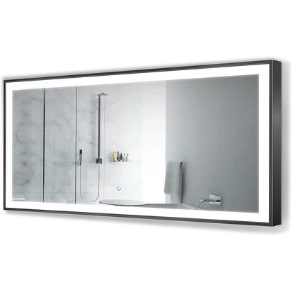 Krugg Reflections Soho 60" x 30" 5000K Rectangular Matte Black Wall-Mounted Framed LED Bathroom Vanity Mirror With Built-in Defogger and Dimmer