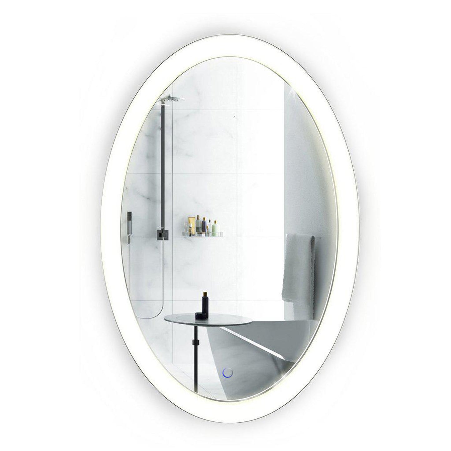 Krugg Reflections Sol 20" x 30" 5000K Oval Wall-Mounted Illuminated Silver Backed LED Mirror With Built-in Defogger and Touch Sensor On/Off Built-in Dimmer