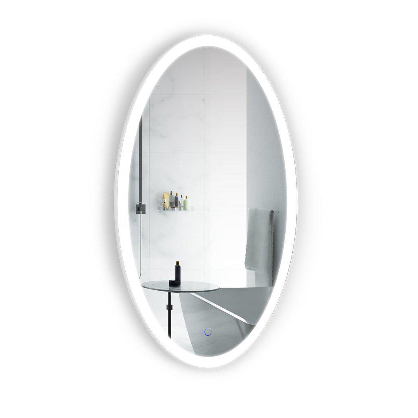 Krugg Reflections Sol 24" x 44" 5000K Oval Wall-Mounted Illuminated Silver Backed LED Mirror With Built-in Defogger and Touch Sensor On/Off Built-in Dimmer