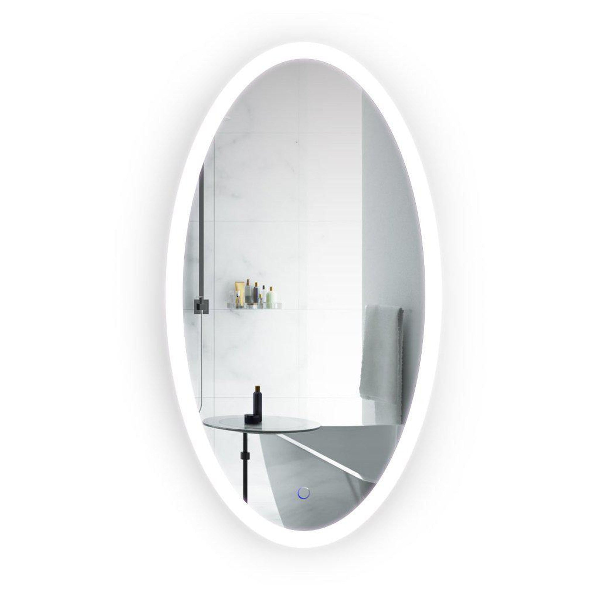 Krugg Reflections Sol 24" x 44" 5000K Oval Wall-Mounted Illuminated Silver Backed LED Mirror With Built-in Defogger and Touch Sensor On/Off Built-in Dimmer