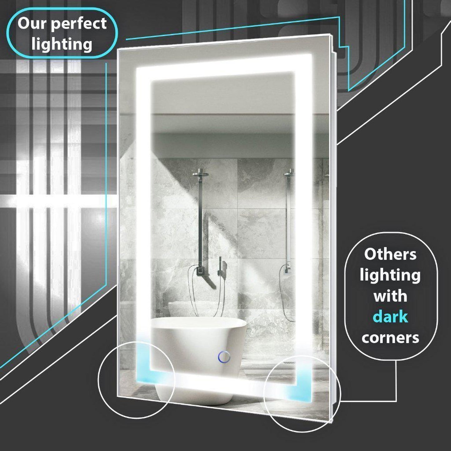 Krugg Reflections Sol 30" x 30" 5000K Round Wall-Mounted Illuminated Silver Backed LED Mirror With Built-in Defogger and Touch Sensor On/Off Built-in Dimmer