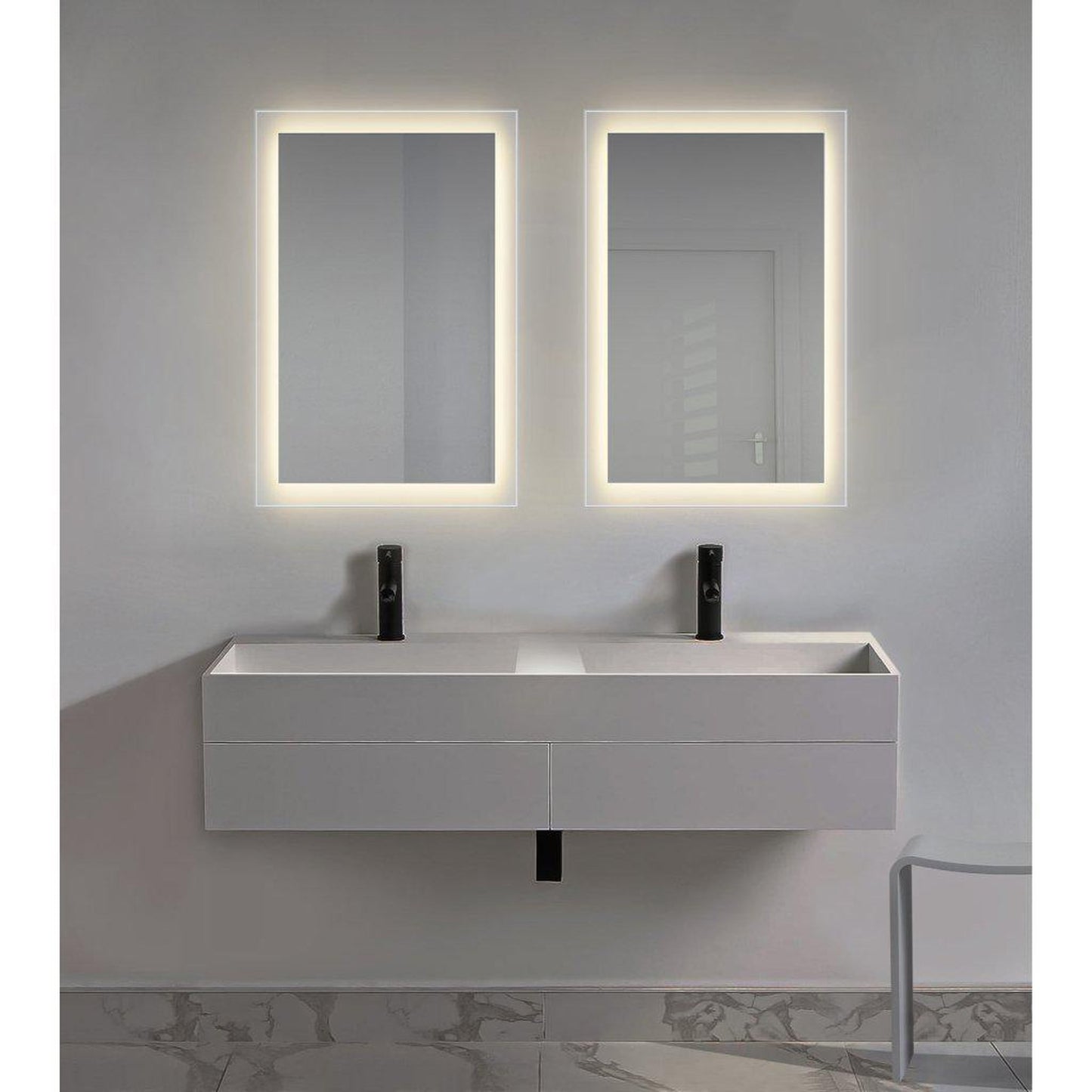 Krugg Reflections Stella 24" x 36" 5000K Rectangular Wall-Mounted Silver-Backed LED Bathroom Vanity Mirror With Built-in Defogger and Dimmer