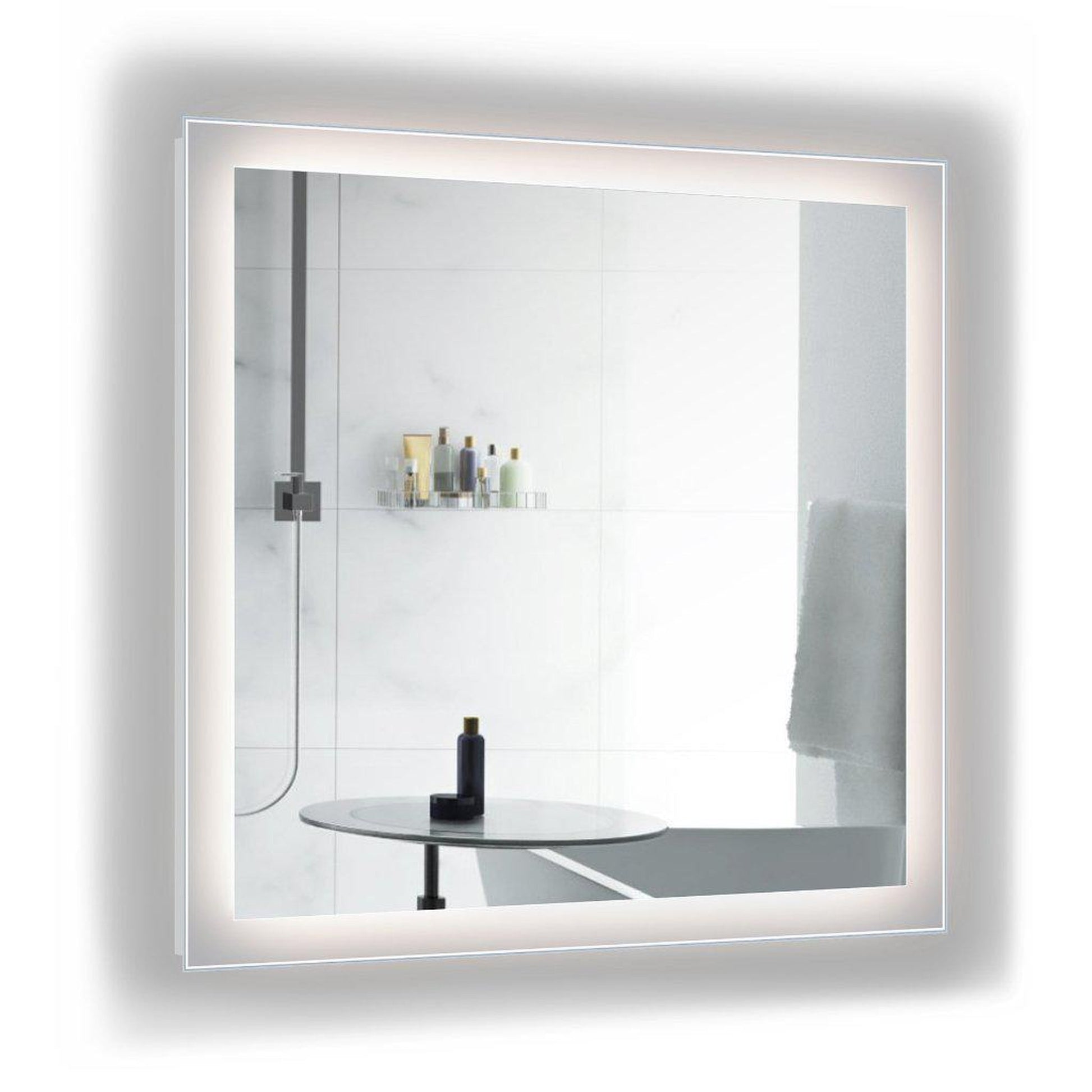 Krugg Reflections Stella 36" x 36" 5000K Square Wall-Mounted Silver-Backed LED Bathroom Vanity Mirror With Built-in Defogger and Dimmer