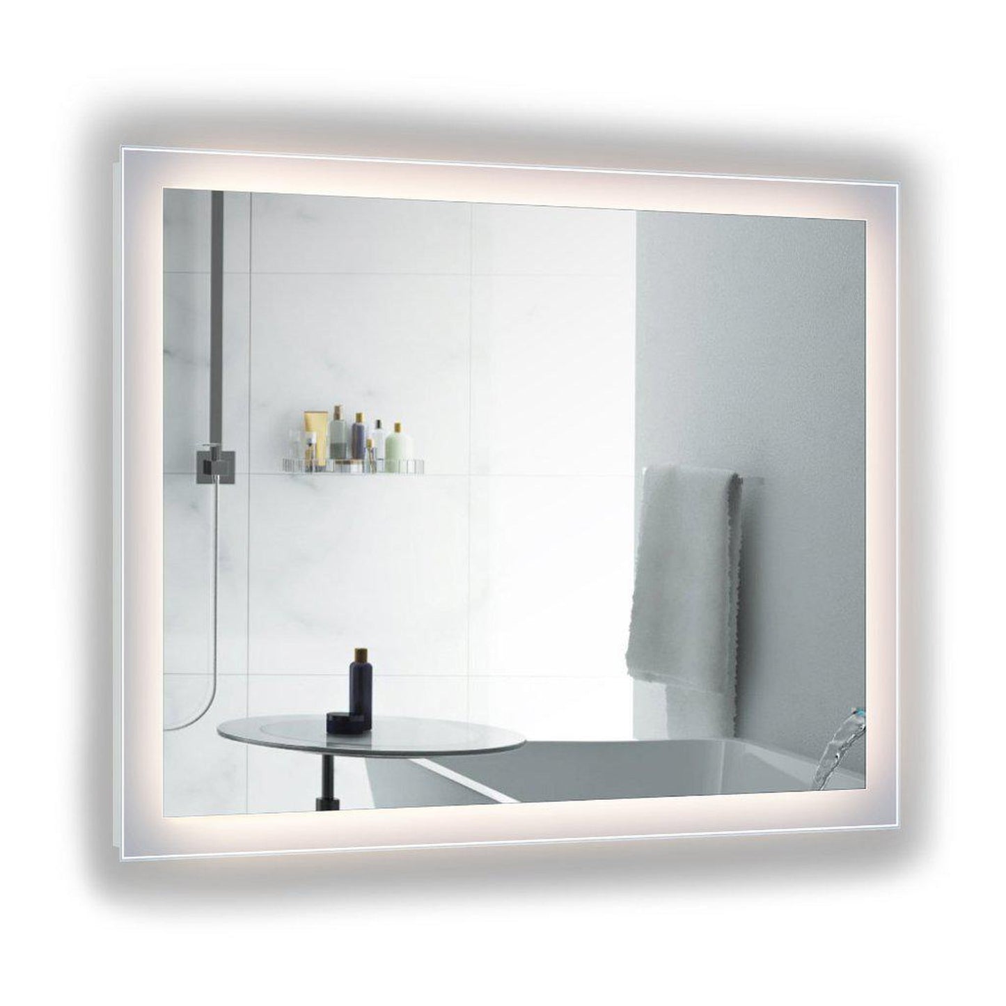 Krugg Reflections Stella 48" x 36" 5000K Rectangular Wall-Mounted Silver-Backed LED Bathroom Vanity Mirror With Built-in Defogger and Dimmer