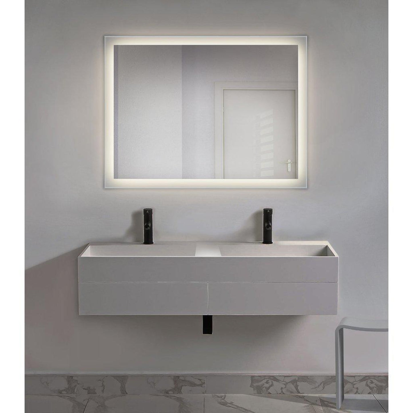 Krugg Reflections Stella 48" x 36" 5000K Rectangular Wall-Mounted Silver-Backed LED Bathroom Vanity Mirror With Built-in Defogger and Dimmer