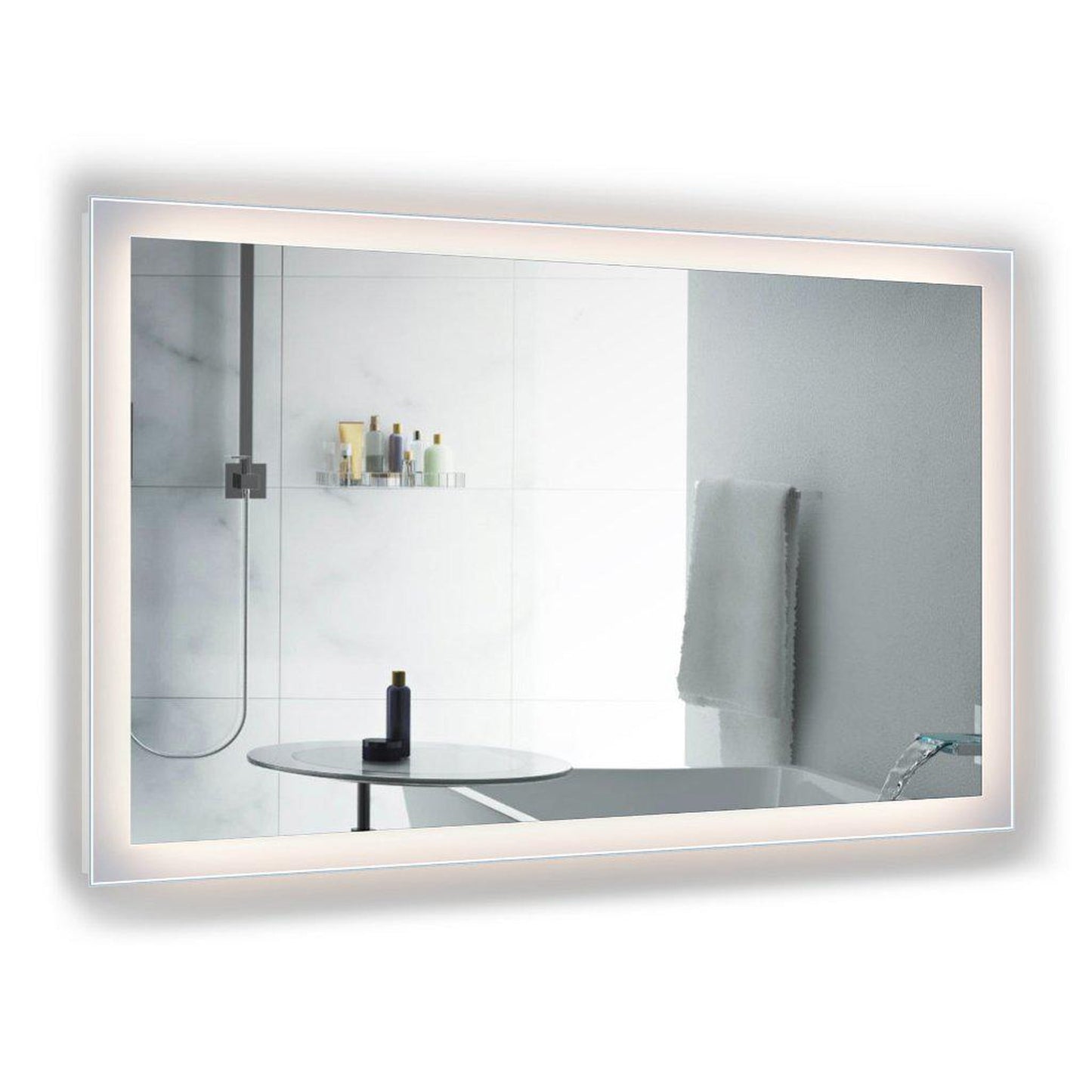 Krugg Reflections Stella 60" x 36" 5000K Rectangular Wall-Mounted Silver-Backed LED Bathroom Vanity Mirror With Built-in Defogger and Dimmer