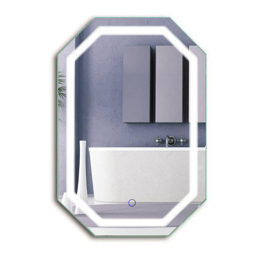 Krugg Reflections Tudor 30" x 20" 5000K Octagon Wall-Mounted Illuminated Silver Backed LED Mirror With Built-in Defogger and Touch Sensor On/Off Built-in Dimmer