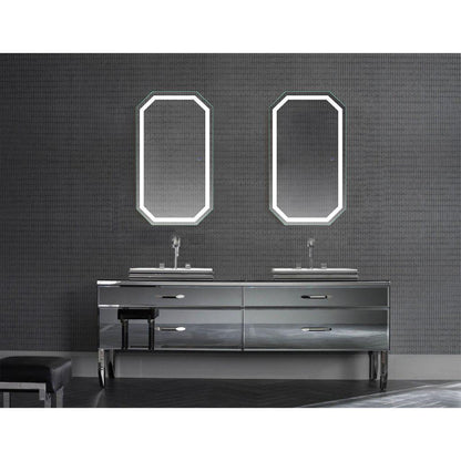 Krugg Reflections Tudor 42" x 24" 5000K Octagon Wall-Mounted Illuminated Silver Backed LED Mirror With Built-in Defogger and Touch Sensor On/Off Built-in Dimmer