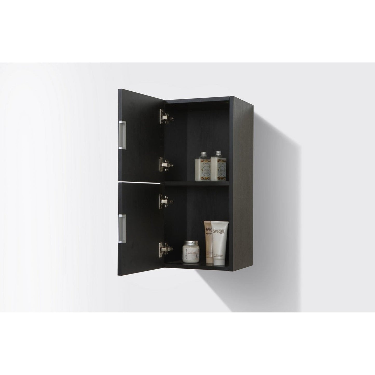 KubeBath Bliss 12" x 28" Black High Linen Wooden Side Cabinet With Two Storage Areas