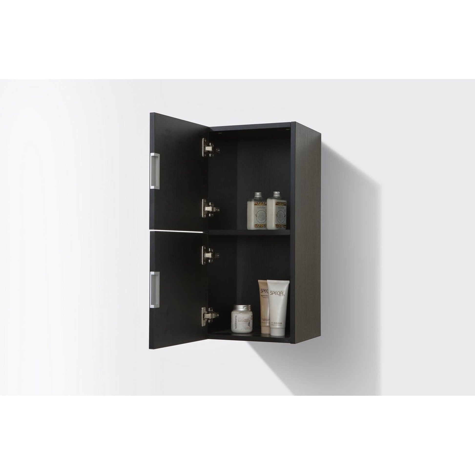 KubeBath Bliss 12" x 28" Black High Linen Wooden Side Cabinet With Two Storage Areas