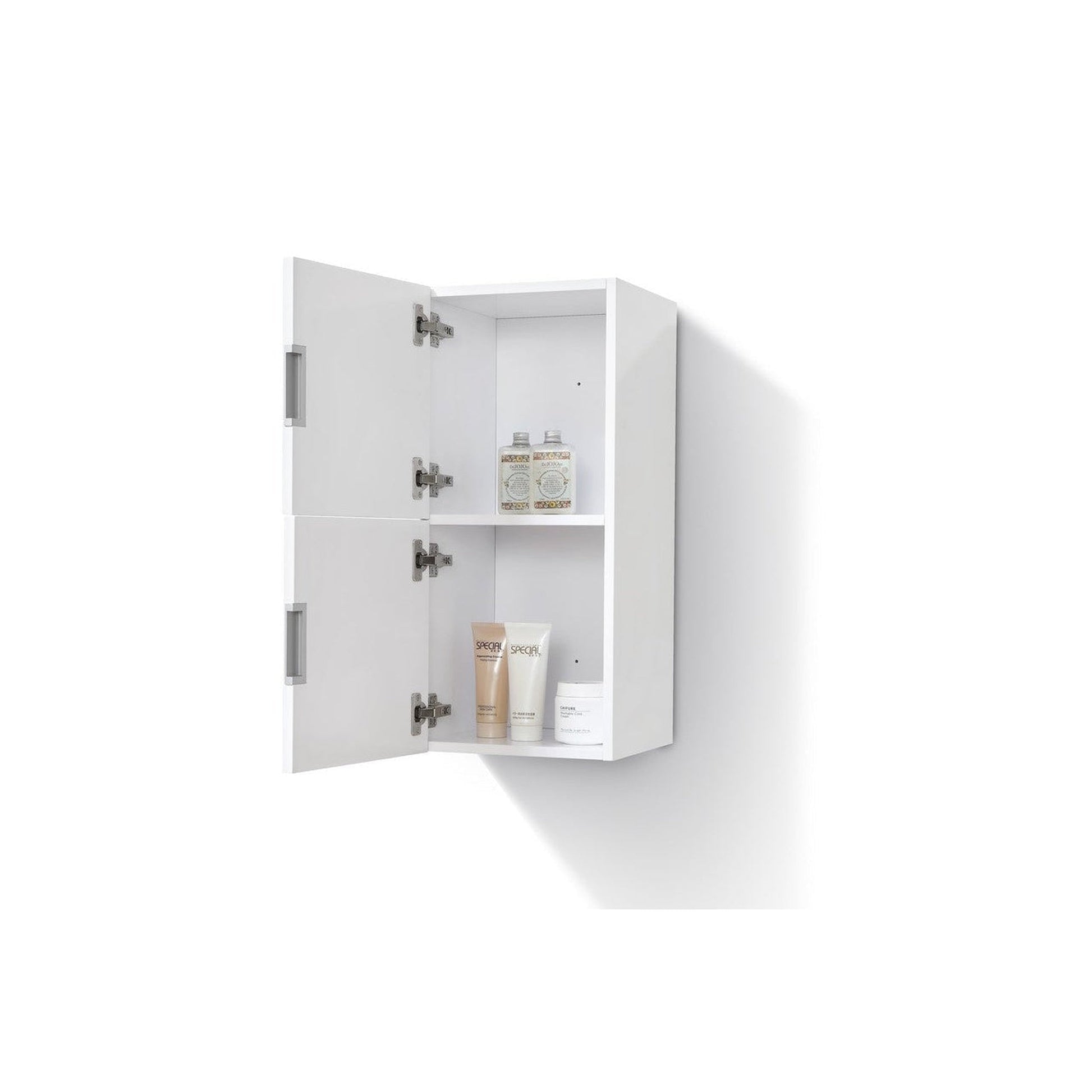 KubeBath Bliss 12"x 28" Gloss White Acrylic Veneer High Linen Side Cabinet With Two Storage Areas