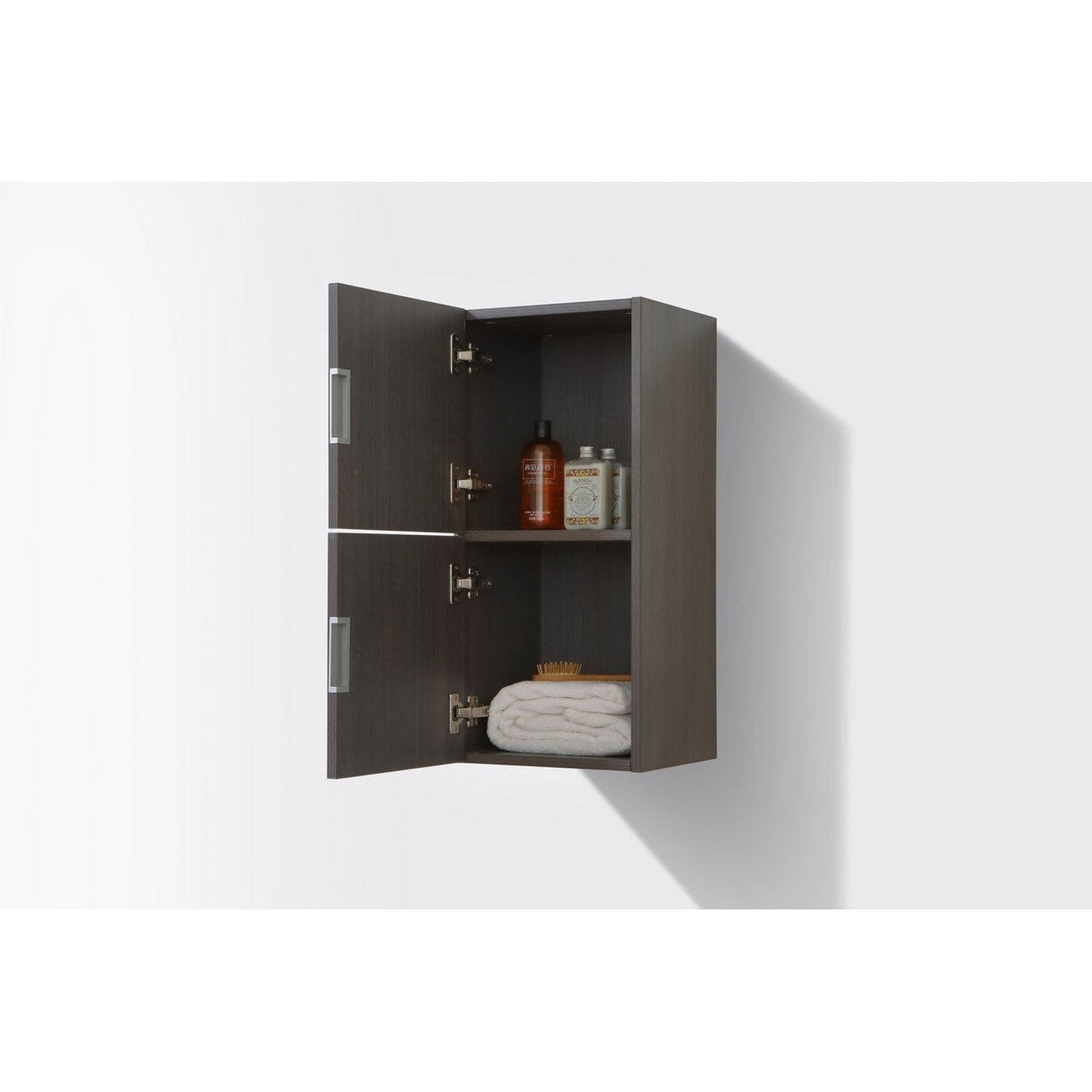 KubeBath Bliss 12"x 28" Gray Oak Wood Veneer Linen Side Cabinet With Two Storage Areas