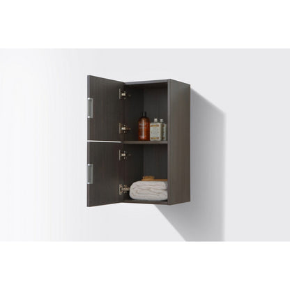 KubeBath Bliss 12"x 28" High Gloss Gray Oak Wood Veneer Linen Side Cabinet With Two Storage Areas