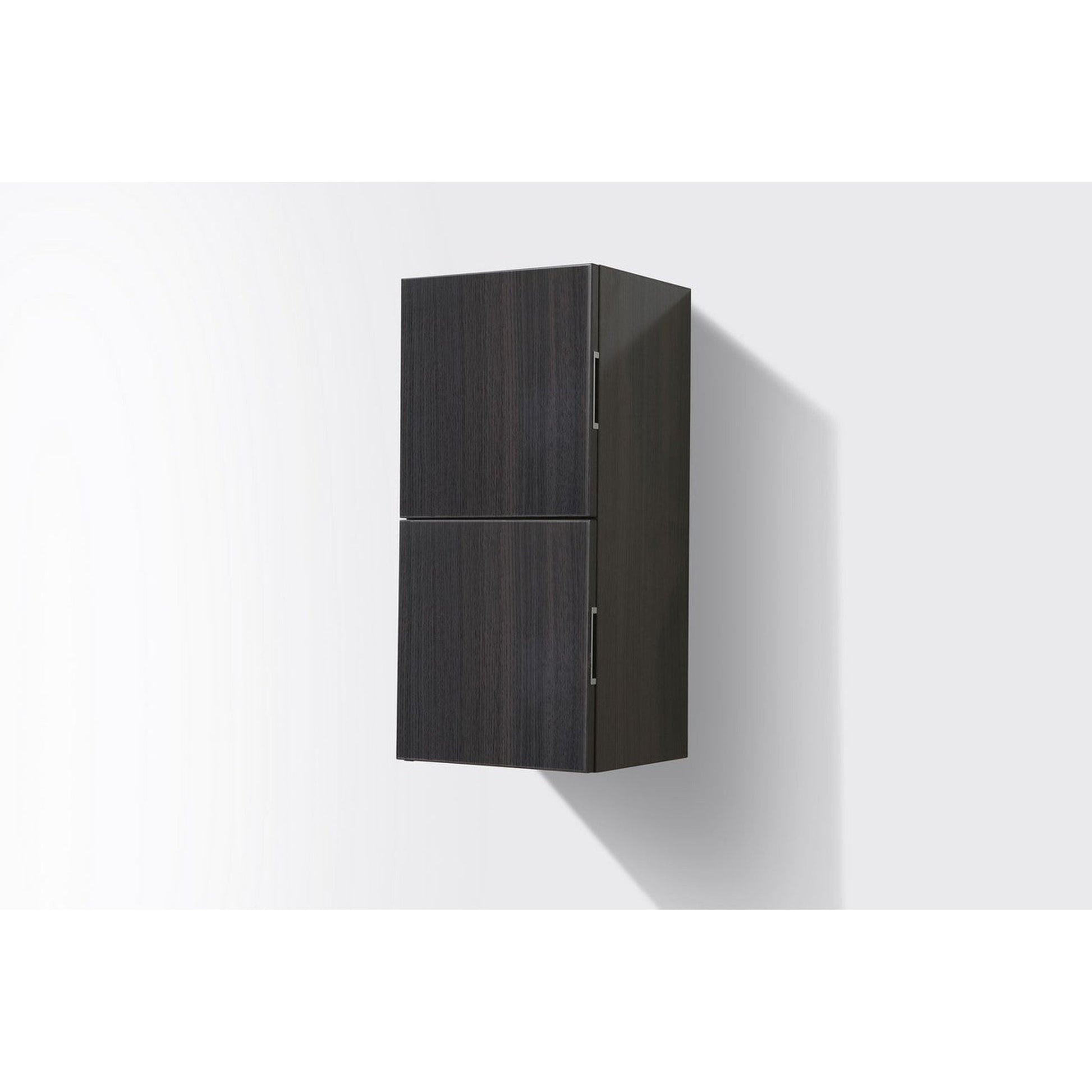 KubeBath Bliss 12"x 28" High Gloss Gray Oak Wood Veneer Linen Side Cabinet With Two Storage Areas