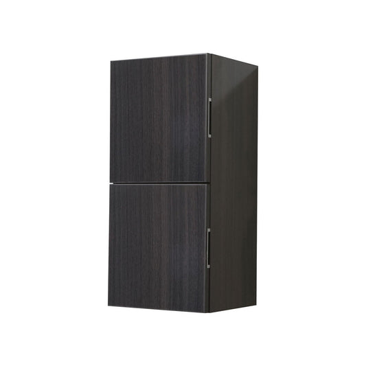 KubeBath Bliss 12"x 28" High Gloss Gray Oak Wood Veneer Linen Side Cabinet With Two Storage Areas