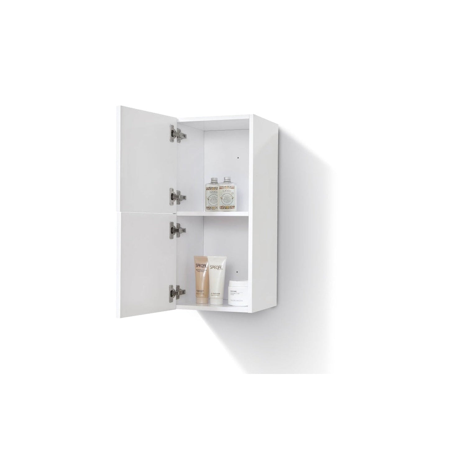 KubeBath Bliss 14"x 24" Gloss White Acrylic Veneer High Linen Side Cabinet With Two Storage Areas