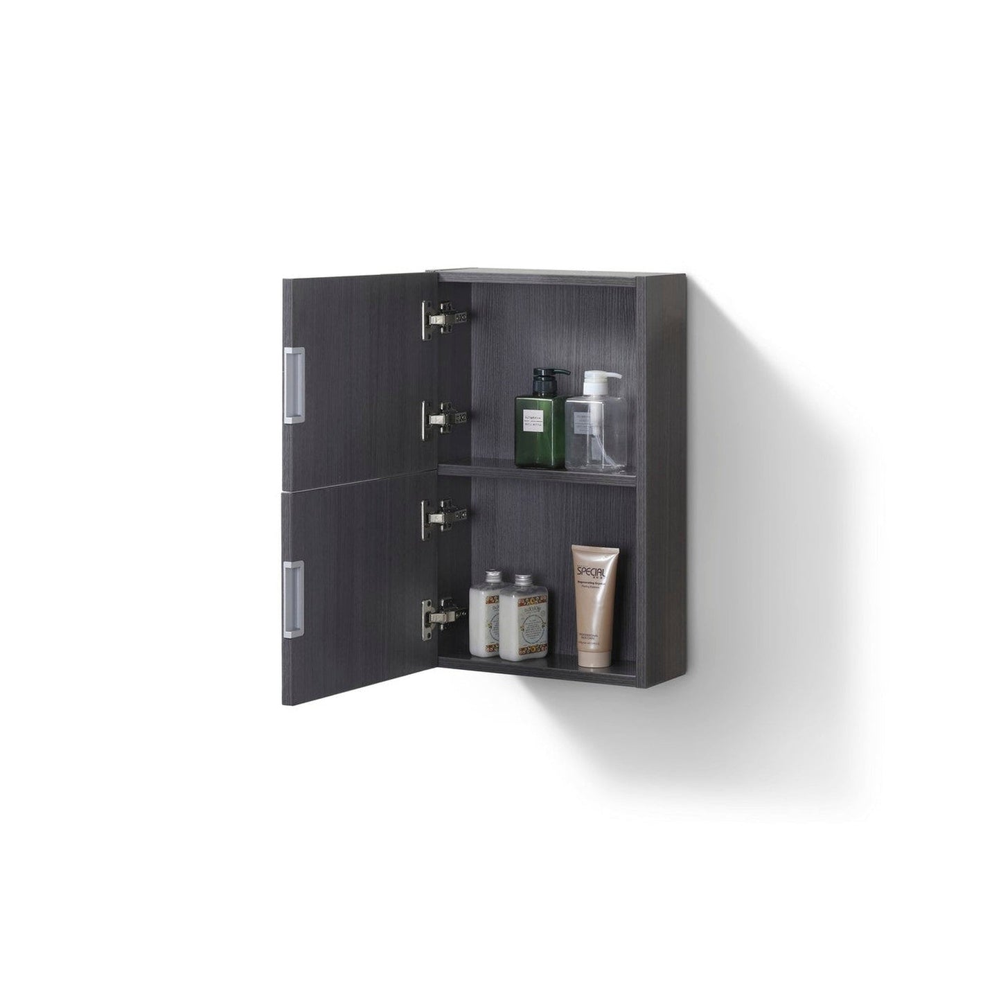 KubeBath Bliss 14"x 24" High Gloss Gray Oak Wood Veneer Linen Side Cabinet With Two Storage Areas