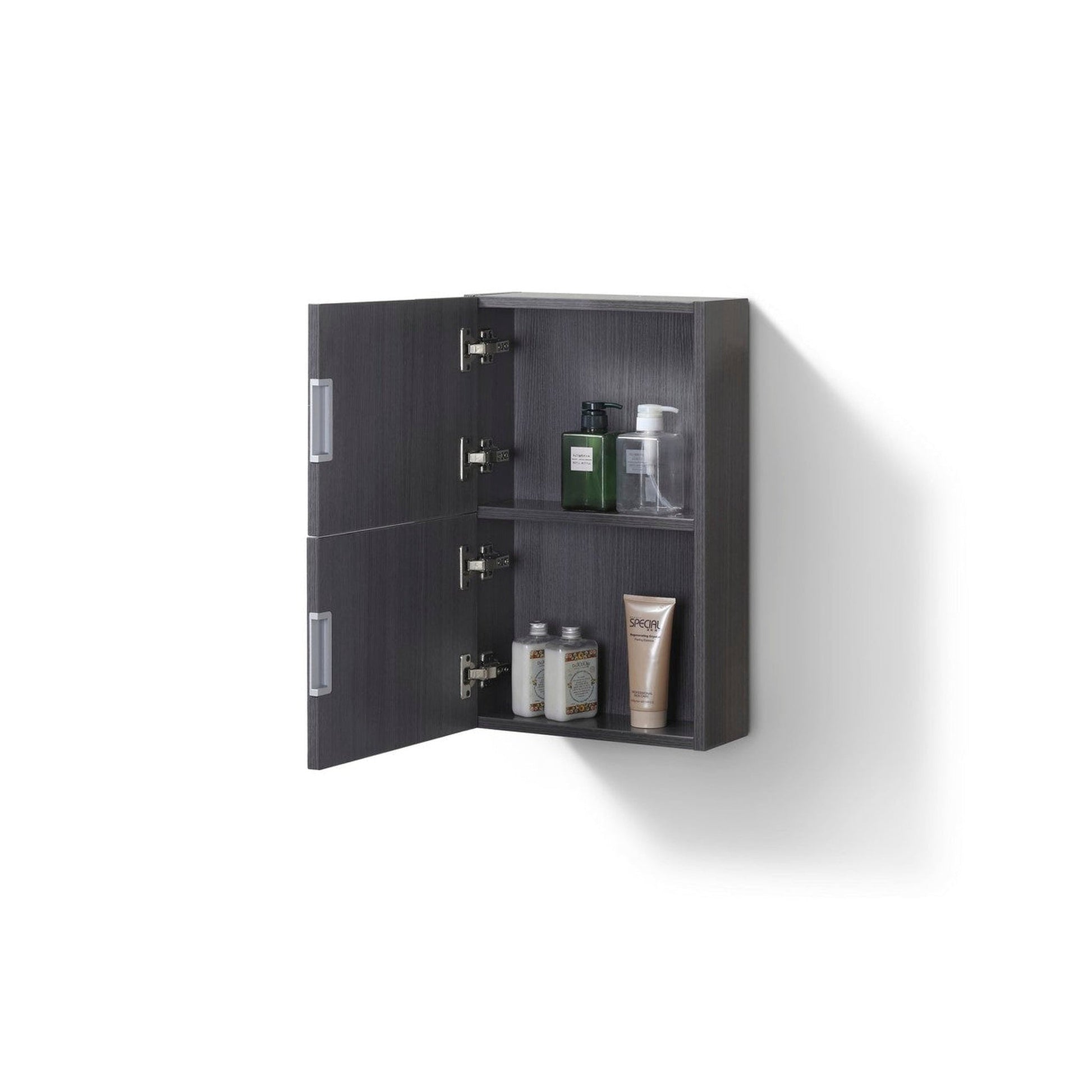 KubeBath Bliss 14"x 24" High Gloss Gray Oak Wood Veneer Linen Side Cabinet With Two Storage Areas