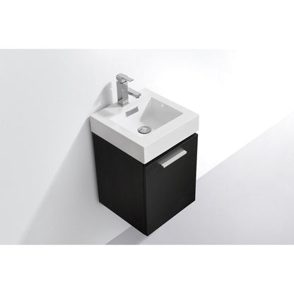 KubeBath Bliss 16" Black Wall-Mounted Modern Bathroom Vanity With Single Integrated Acrylic Sink and Overflow