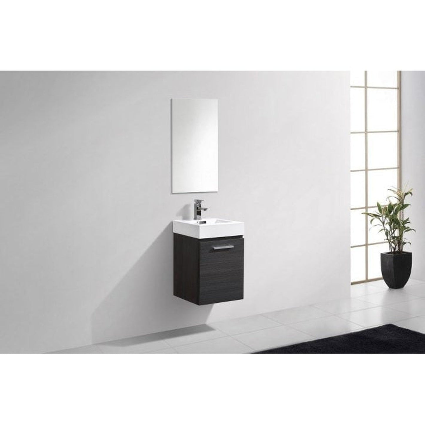 KubeBath Bliss 16" Gray Oak Wall-Mounted Modern Bathroom Vanity With Single Integrated Acrylic Sink With Overflow