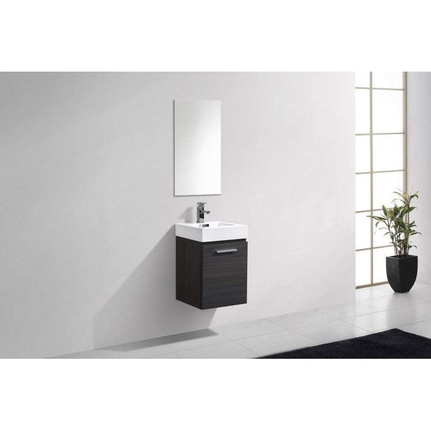 KubeBath Bliss 16" Gray Oak Wall-Mounted Modern Bathroom Vanity With Single Integrated Acrylic Sink With Overflow and 22" Gray Oak Framed Mirror With Shelf