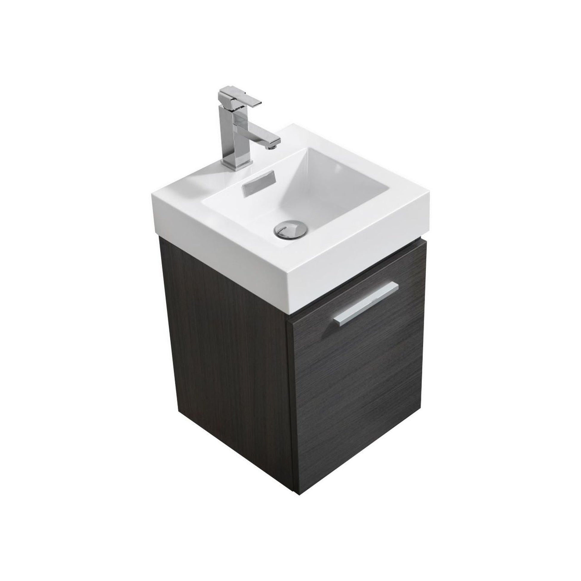 KubeBath Bliss 16" Gray Oak Wall-Mounted Modern Bathroom Vanity With Single Integrated Acrylic Sink With Overflow