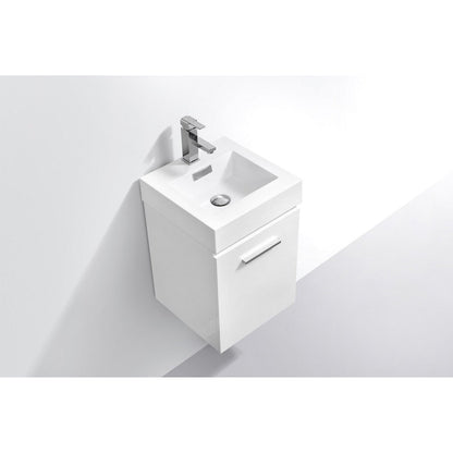 KubeBath Bliss 16" High Gloss White Wall-Mounted Modern Bathroom Vanity With Single Integrated Acrylic Sink With Overflow