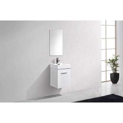 KubeBath Bliss 16" High Gloss White Wall-Mounted Modern Bathroom Vanity With Single Integrated Acrylic Sink With Overflow