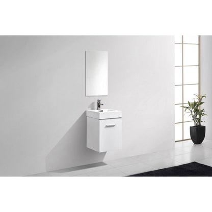 KubeBath Bliss 16" High Gloss White Wall-Mounted Modern Bathroom Vanity With Single Integrated Acrylic Sink With Overflow and 24" White Framed Mirror With Shelf