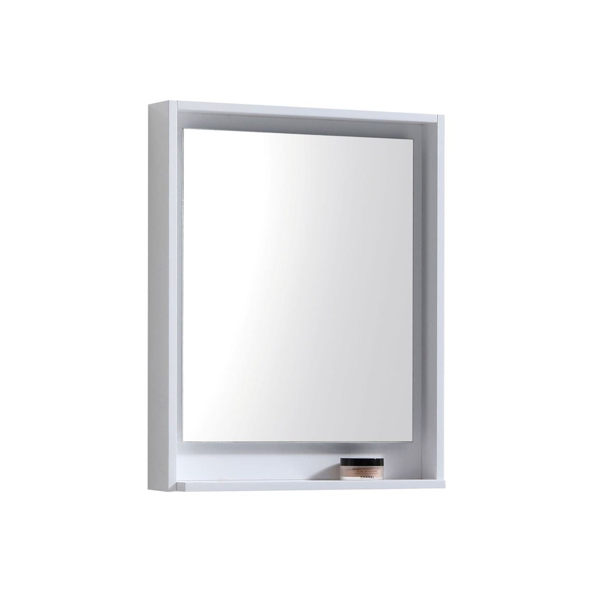 KubeBath Bliss 16" High Gloss White Wall-Mounted Modern Bathroom Vanity With Single Integrated Acrylic Sink With Overflow and 24" White Framed Mirror With Shelf