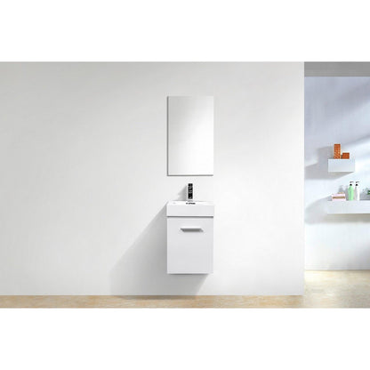 KubeBath Bliss 16" High Gloss White Wall-Mounted Modern Bathroom Vanity With Single Integrated Acrylic Sink With Overflow and 24" White Framed Mirror With Shelf