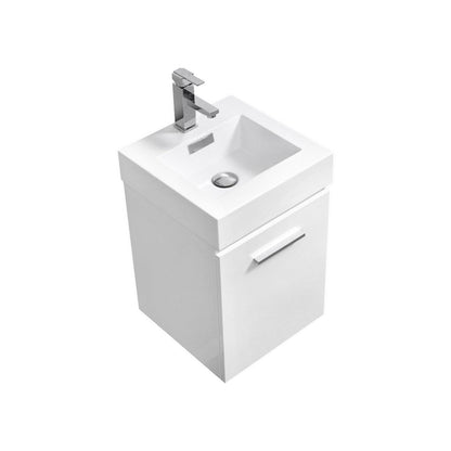 KubeBath Bliss 16" High Gloss White Wall-Mounted Modern Bathroom Vanity With Single Integrated Acrylic Sink With Overflow