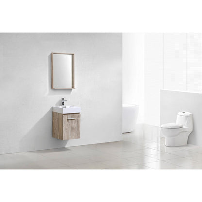 KubeBath Bliss 16" Nature Wood Wall-Mount Modern Bathroom Single Vanity With Integrated Acrylic Sink With Overflow