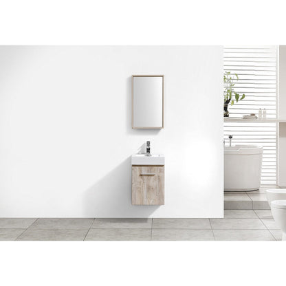 KubeBath Bliss 16" Nature Wood Wall-Mount Modern Bathroom Single Vanity With Integrated Acrylic Sink With Overflow